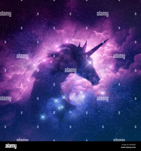 Una Silhouette Unicorn In Una Galassia Nebula Cloud Immagine Raster