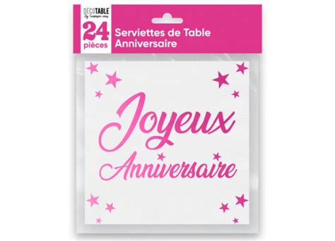 Serviettes papier Joyeux anniversaire fuschia La table articles de fête