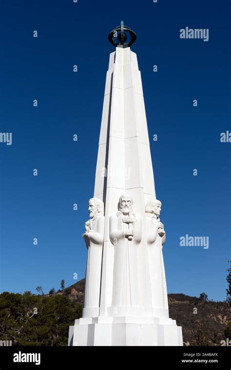 The Astronomers Monument At Griffith Observatory Above Los Angeles