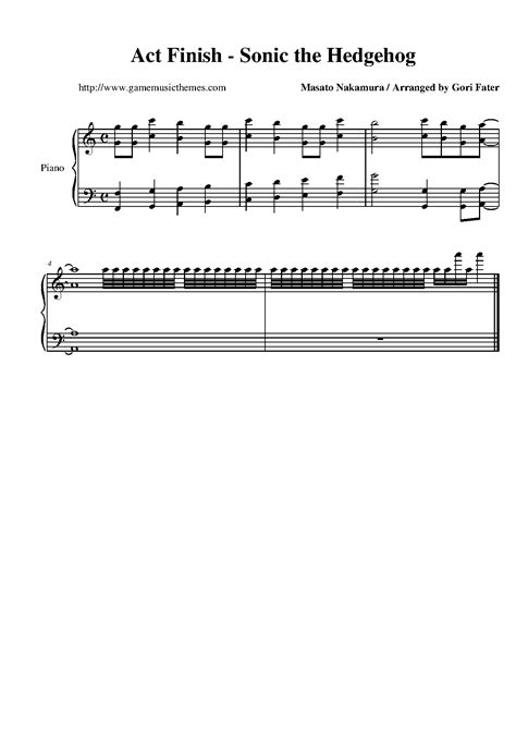 Game Music Themes Sonic The Hedgehog Sheet Music