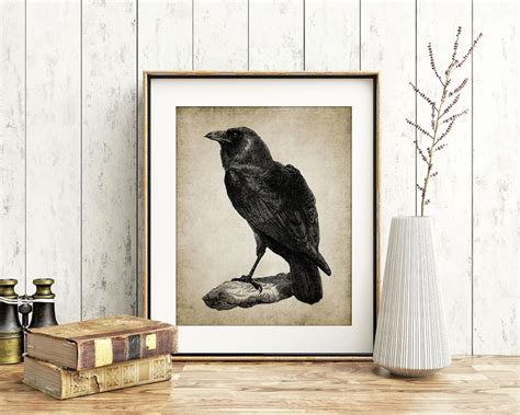 Raven Wall Art Print Antique Raven Poster Gothic Decor Etsy