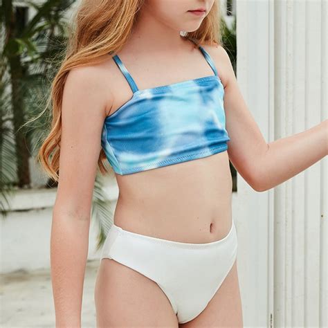 SJ B2060 pouco Kid Girl Maiôs Tie Dye calções de banho Tirantes Crop