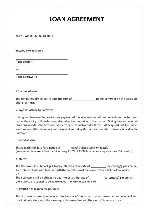 Free Printable Loan Agreement Template Simple Contract Word PDF