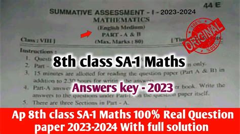 Ap Sa Th Class Maths Real Question Paper And Answer Th