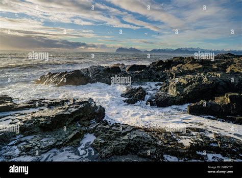 Hvalnes lava beach landscape, east Iceland landmark. Iceland scenery ...