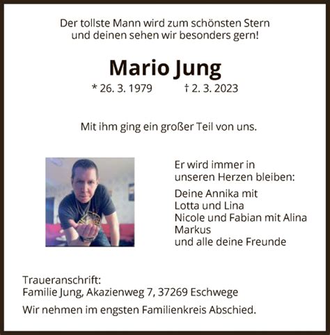 Traueranzeigen Von Mario Jung Trauer Werra Rundschau De