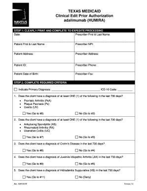 Fillable Online Texas Standard Prior Authorization Request Form For