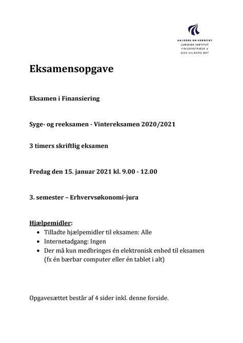 Eksamen Januar Sp Rgsm L Og Svar Eksamensopgave Eksamen I