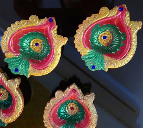 4 Designer Diya Deepak Special Reusable Diya Colourful Earthen Designer