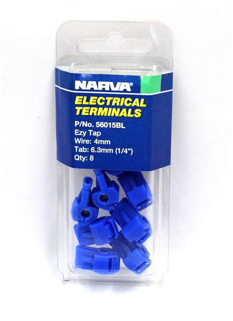 Narva Ezy Tap Blue Wire Connectors Universal Wire 4mm Tab 63mm 8 Pack