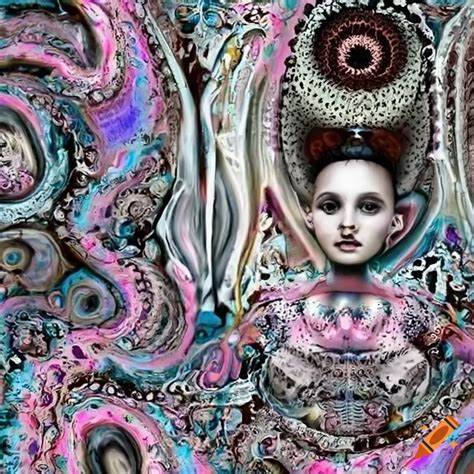 Intricate Digital Artwork With Surreal And Abstract Art Brut Fusion On