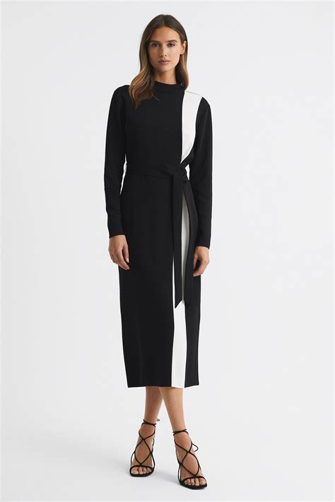 Buy Reiss Black White Millie Contrast Stripe Belted Midi Dress From The