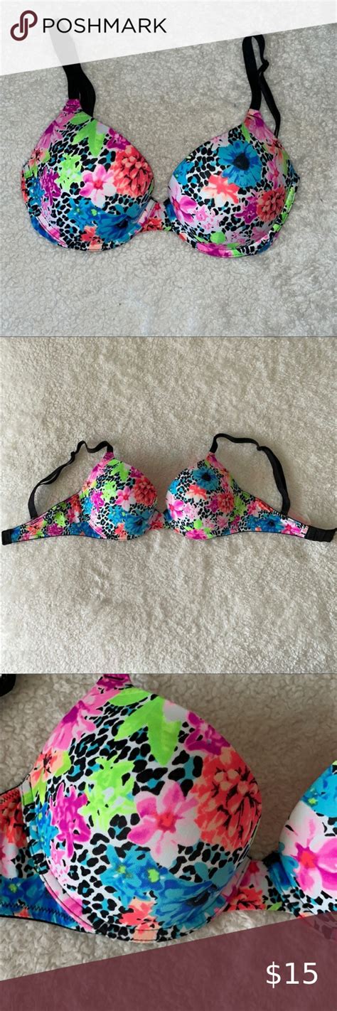 Pink Victorias Secret Wear Everywhere Push Up Bra Floral Pink Black 32d Pink Victorias Push