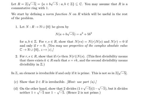 Solved Let Rz −5 Ab−5ab∈z ⊆c You May Assume That R Is Chegg