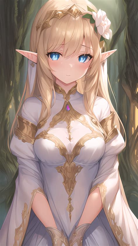 Blonde Elves Ai Art Dress Portrait Display Anime Girls Flower In Hair Pointy Ears