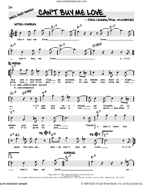 Cant Buy Me Love Jazz Version Sheet Music Real Book With Lyrics