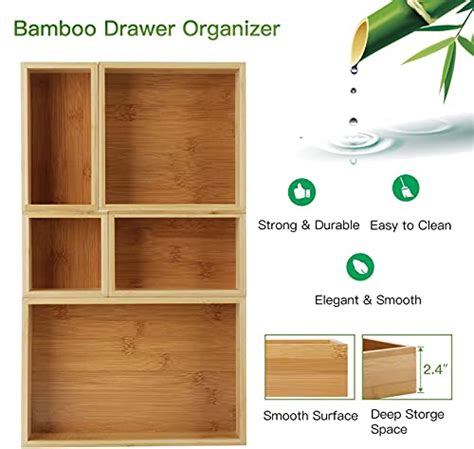 Pipishell Piece Bamboo Drawer Organizer Set Varied Sizes Junk Multi