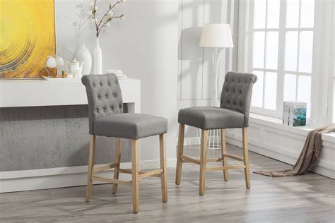 Roundhill Siena Bar Height Button Tufted Back Solid Wood Stools Set Of