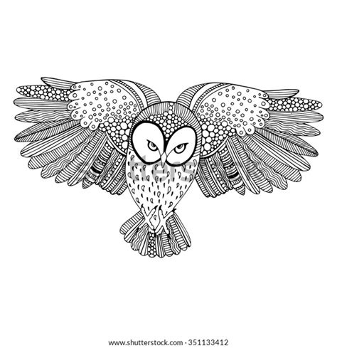 Flying Owl Illustration Black And White