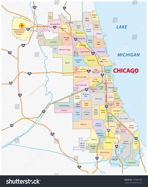 Chicago Neighborhood Map Stock Vector 227989738 Shutterstock