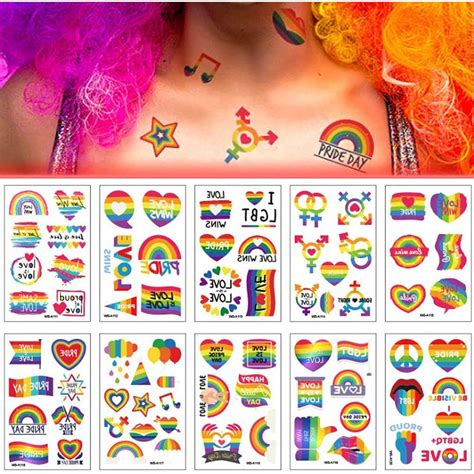 10 Sheets Lgbt Gay Pride Temporary Tattoos Waterproof Rainbow Tattoos Stickers For Gay Pride Day