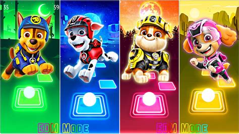 Paw Patrol Chase 🆚 Marshall 🆚 Rubble 🆚 Skye 🎶 Tiles Hop Edm Rush Youtube