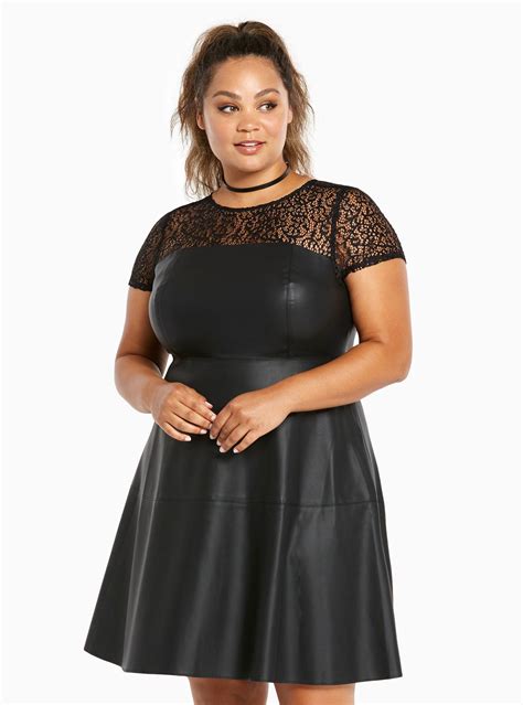 Lace Inset Faux Leather Dress Faux Leather Dress Trendy Plus Size Clothing Plus Size Fashion