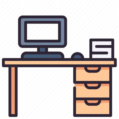 Computer Desk Desktop Office Table Work Workspace Icon Download