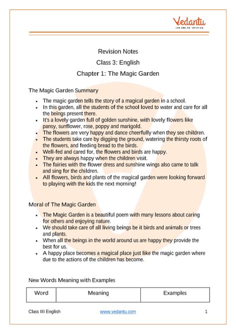 The Magic Garden Poem Class 3 Notes Cbse English Chapter 1 Pdf