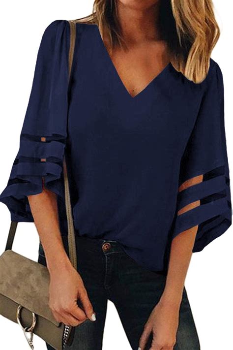 Bette Boutik Womens Casual V Neck Tops Bell Sleeve Shirts Sweet