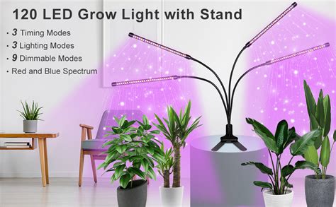 Ezorkas 80w Tri Head Timing 120 Led 9 Dimmable Levels Grow Lights For Indoor Plants