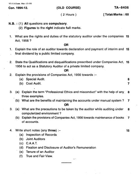 Question Papers Collection Auditing Paper Iv Audit Of Companies Baf