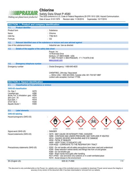 Chlorine Cl 2safety Data Sheet Sds P4580pdf Personal Protective