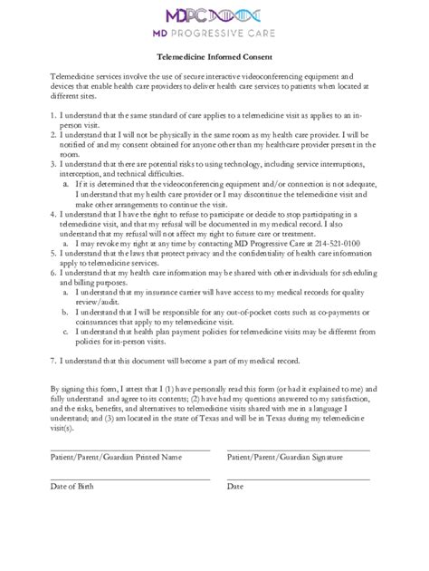 Fillable Online Telemedicine Informed Consent Form 4 Of 5 Alamo Ent