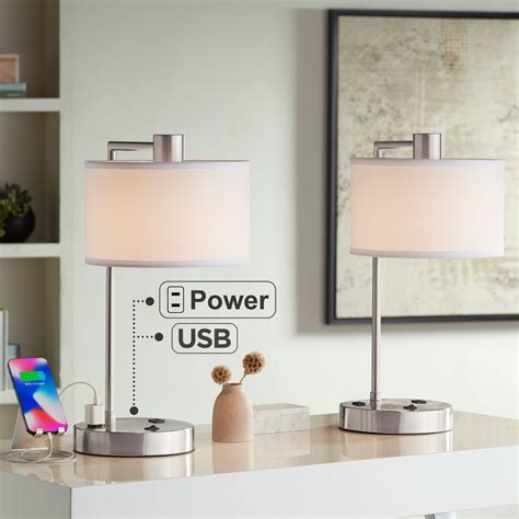 360 Lighting Colby Modern Desk Lamps 21" High Set of 2 Brushed Nickel ...