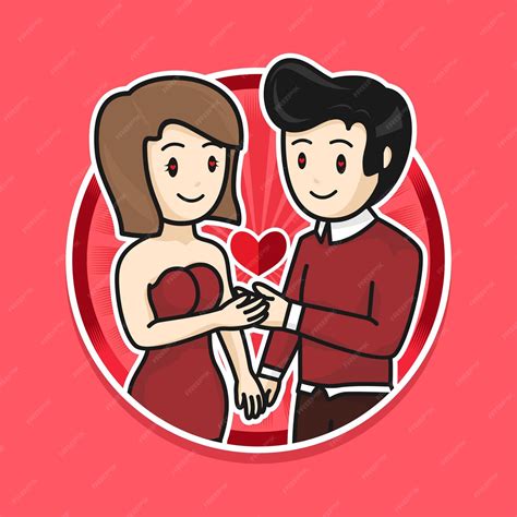 Premium Vector Cartoon Cute Valentines Day Couple With Red Dress