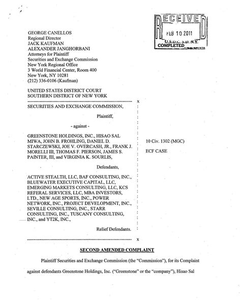 Second Amended Complaint Greenstone Holdings Inc