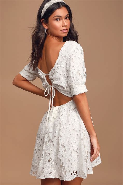 Cute White Lace Dress Cutout Mini Dress Skater Dress Lulus