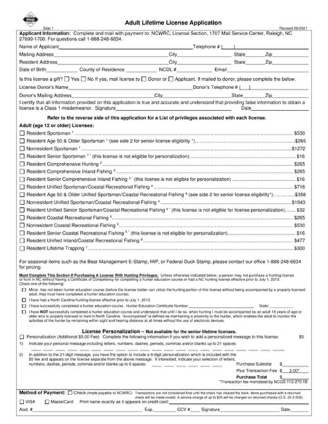 North Carolina Adult Lifetime Hunting And Fishing License Application