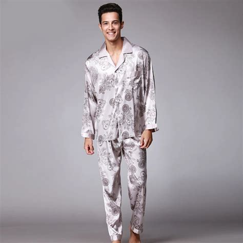 Ssh004 High Quality Printed Wedding Mens Pajamas Satin Silk Nightgown