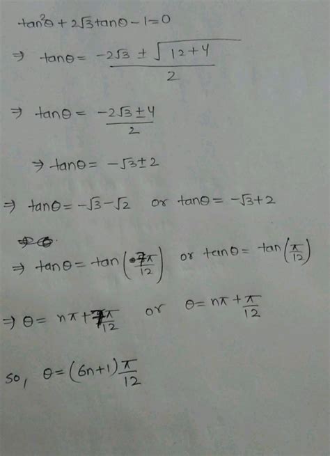 The General Solution Of The Equation Tan 2theta 2√ 3 Tantheta 1