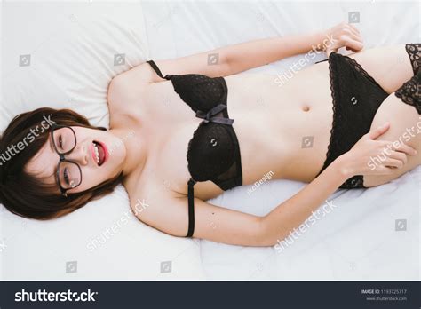 Beautiful Sexy Woman Black Lingerie Lying Stock Photo 1193725717