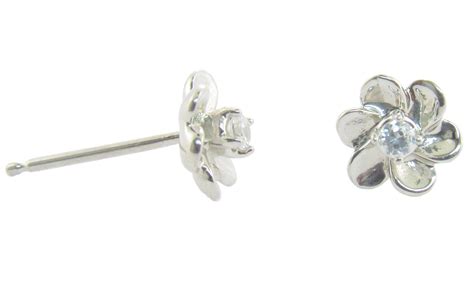 Genuine Diamond Flower Shaped Earrings 14kt White Gold