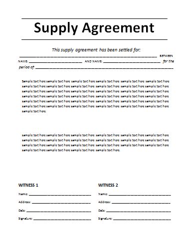 Free Supply Agreement Template Free Word Templates