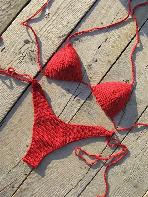 Bikini Bikini Brasiliano All Uncinetto All Anca Alta Bikini Rosso