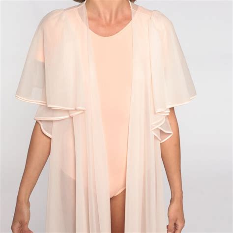 S Blush Robe Sheer Long Lingerie Jacket Flutter Sle Gem