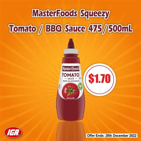 Masterfoods Squeezy Tomato Bbq Sauce Ml Meal Deal Iga Bbq