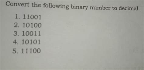 Solved Convert The Following Binary Number To Decimal 1 11 Algebra