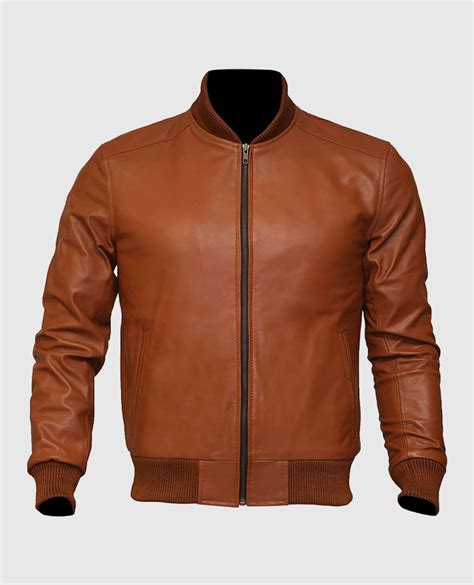 Mens Brown Leather Bomber Jacket Gjs