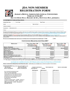 Fillable Online Jamaicadentalassociation 2017 JDA Registration Form O